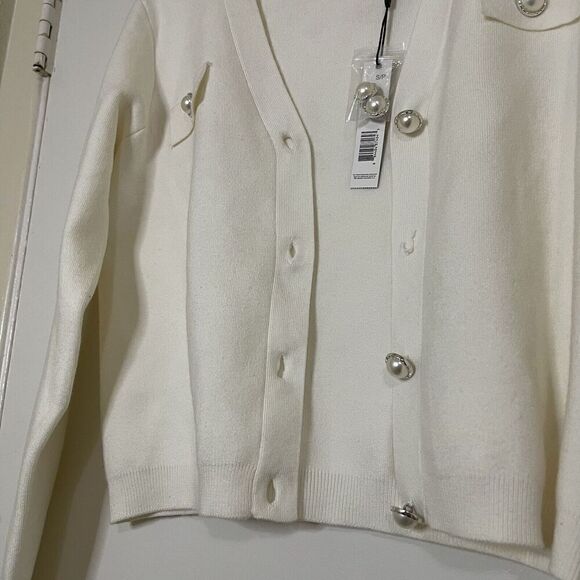 NWT T Tahari ivory knit classic pearl button cardigan sweater elegant small - Picture 4 of 7